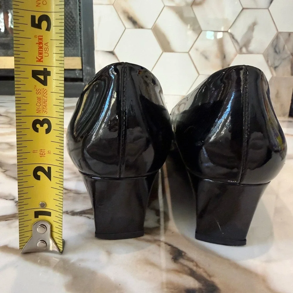 Stuart Weitzman Pumps Women's 9.5 Black Patent Leather‎ Pointed Toe Wedge - Picture 7 of 10